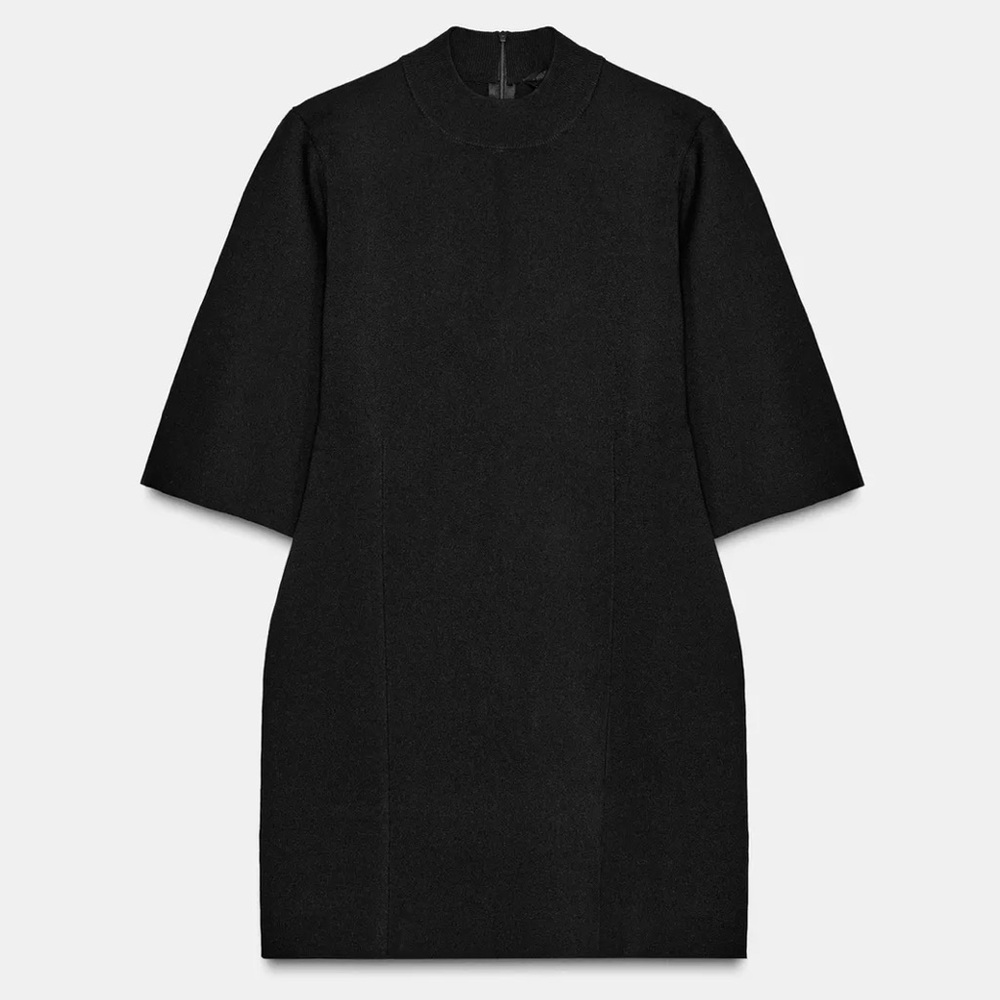 Zara NWT black 3/4th quart sleeve mock neck knit sweater mini dress - Picture 3 of 11